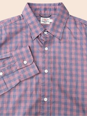 Faherty Movement Supima Cotton Button Down Shirt Men's Large Red Gray Check
